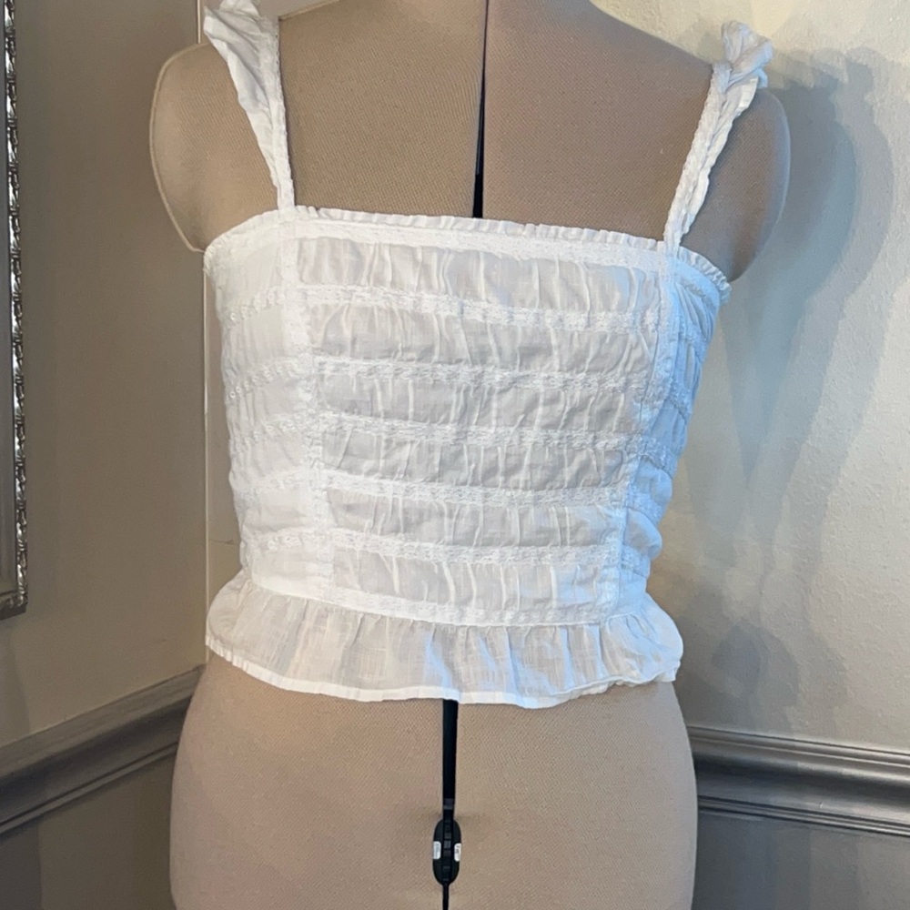 Abercrombie & Fitch White Smocked Crop Tank Top